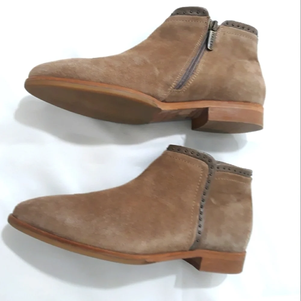 Italeau Handmade in Italy Leather Suede Tan Ankle Zipper Boots Size 36 /6 USA